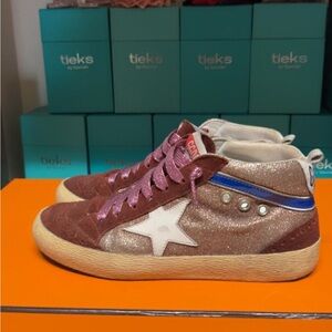 Golden Goose Pink Glitter Sneakers with White Star